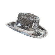 Beyonce Inspired Disco Ball Cowboy Hat | Sparkling Party Bling Mirror Hat for Music Festivals 1 1 Silver Cowboy Hat Large Glass Piece One size