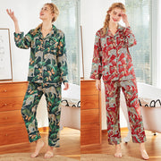 Silk Lady Pajama Shirt Set, Casual Botanical Printed Ladies Women Nighty Two Piece Set, Lounge Wear, Matching Set, Comfy Sleepwear 1 1   