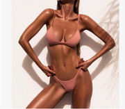 Women's Solid V Neck Push up Padded Brazilian Thong Bikini Swimsuit 1 Love Your Mom Pink L 