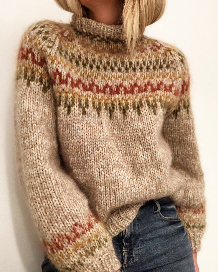 Knitted Mock Neck Sweater, Crochet Warm Cozy Sweater, Vintage Thick Wool Sweater, Chunky Knit Y2K Sweater Women loveyourmom Love Your Mom Apricot L 