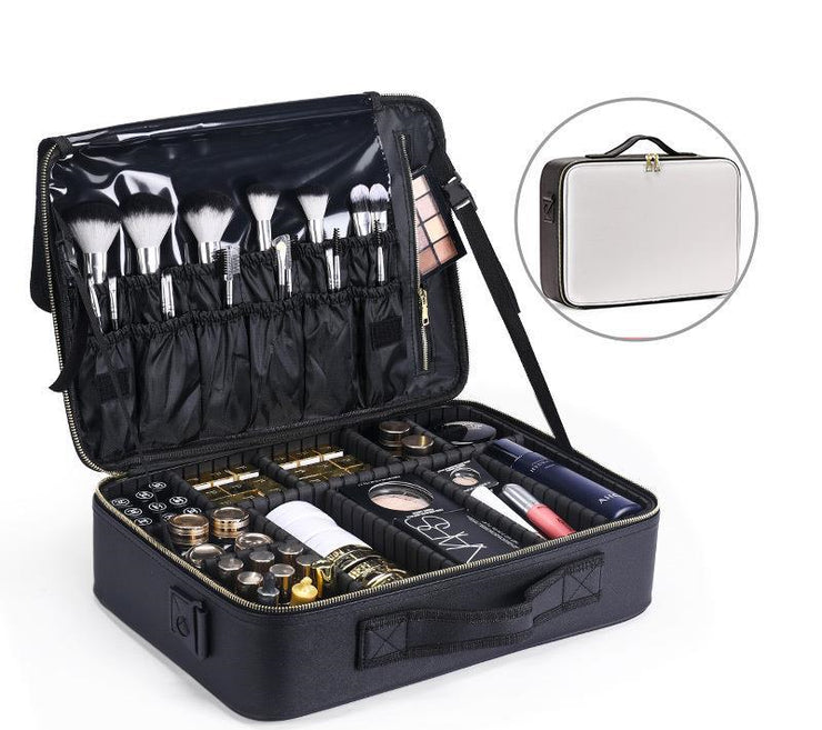 Tattooers Travel Bag, Makeup Case Bag Professional Train Case, Travel Cosmetic Organizer Brush Holder Waterproof Makeup Artist Storage Box. 1 1 Leather large 2layers white a  