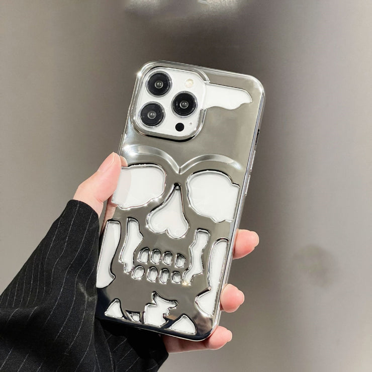 3D Hollow Skull Phone Case For iPhone 14 Gothic Skeleton Phone Case - Skull Soft Cover for iPhone Phone Case 1 Silver electroplating Iphone 11Pro Max 
