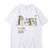 Japanese Cartoon Cat Shower Street Unisex Oversized T-Shirt, Cute Hip Hop Street tee Casual Cotton Summer Short Sleeveה 1 1 White L 