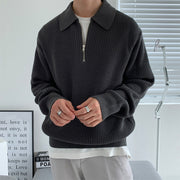 Korean Basic Look, Men Casual Pullover Warm Slim Stand Collar Knitted Pullovers, Half Zip Sweater - Color: khaki, gray, black 1 1 Black 2XL 