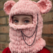 Cute Black Pink Teddy Balaclava, Bunny helmet mask, ski helmet protector, Crochet Balaclava, Ski Balaclava 1 1 Pink One size 