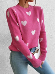 Women's Sweater Heart Pattern Sweater, Loose Round Neck Knitted Pullover Sweater loveyourmom Love Your Mom   