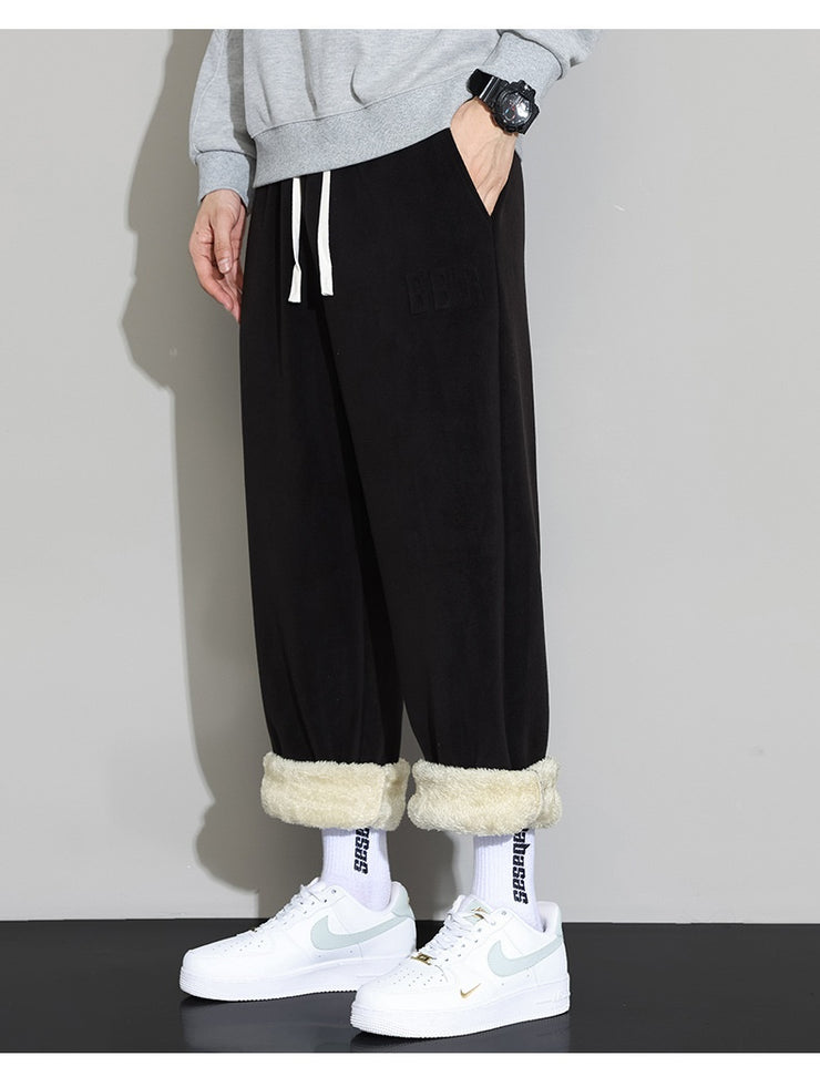 Winter Men's Casual Cashmere Pants Straight Wide-leg Pants, 90s streetwear Warm Fleece Joggers Pants Athletic Track Sherpa Lined Sweatpants loveyourmom Love Your Mom   
