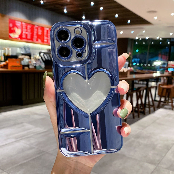 3D Hollow Heart Case For iPhone 14 13 12 11 Pro Max Plus, For Her Gift Plating Soft Silicon Phone Case For iPhone 14 13 12 11 Pro Max Plus 1 1 Far front blue Iphone13 