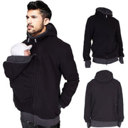 Black Kangaroo Pocket Hoodie for Mens, Multifunctional Dad Pullover Sweater, Aesthetic Zipper Baby Carrier Pocket Hoodie, Father’s Day Gift 1 1   
