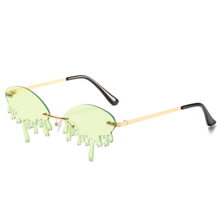 Teardrop shape sunglasses 1 1 Gold frame green film  