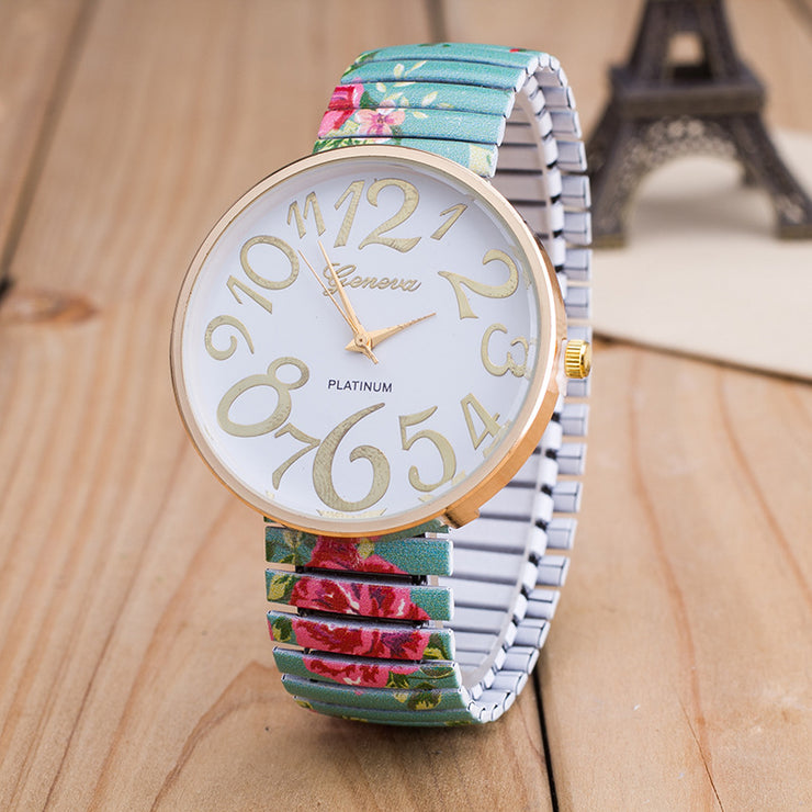 Cute Aesthetic Floral Watch,Stainless Steel Quartz Luxury Ladies Watch, Trendy Fashion Watch, Wife Birthday Christmas Gift 1 1 Green  