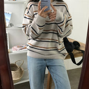 Berlin Striped  Women Sweater, Cool Striped Vintage Loose Round Neck Knitted Pullover Fall Winter Korean Style loveyourmom Love Your Mom   