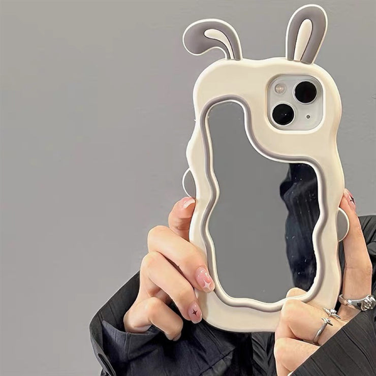 Cute Rabbit Mirror iPhone 14 Case, trendy Mirror phone case 1 Love Your Mom Grey rabbit ear mirror IPhone12 