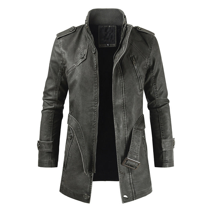 Men's Mid-Length Casual Fashion PU Leather Jacket loveyourmom Love Your Mom   