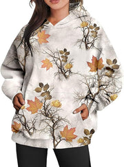 Floral Maple Leaf Graphic Hoodies for Women, Oversized Hooded Sweatshirt Long Sleeve Casual Pullover Hide Belly Workout Tops with Pocket loveyourmom Love Your Mom Color 4 Maple Leaves L 