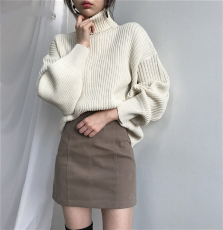 Berlin Turtleneck Knitted Sweater, pullover Thick Warm Ladies Solid Basic Jumper Autumn Winter Long Sleeve Top Pull Femme loveyourmom Love Your Mom Apricot One size 