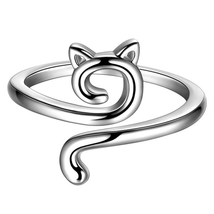 Cute Cat Kitty Adjustable Ring, 925 Sterling Silver, Womens Girls Jewellery Gift Xmas 1 1 Sliver adjustable 