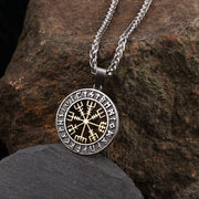 Viking Vegvisir Compass Open Stainless Steel Pendant Necklace, Lun Rune Pendant 1 1 60CM gold  