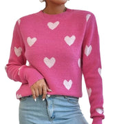 Women's Sweater Heart Pattern Sweater, Loose Round Neck Knitted Pullover Sweater loveyourmom Love Your Mom   