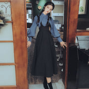 Vintage Women Bottom Skirt Shirt Suit, Japanese Korean School Style Skirt, Watermelon Sleeve, High Waist Designer Long Bottom Skirt 1 1   