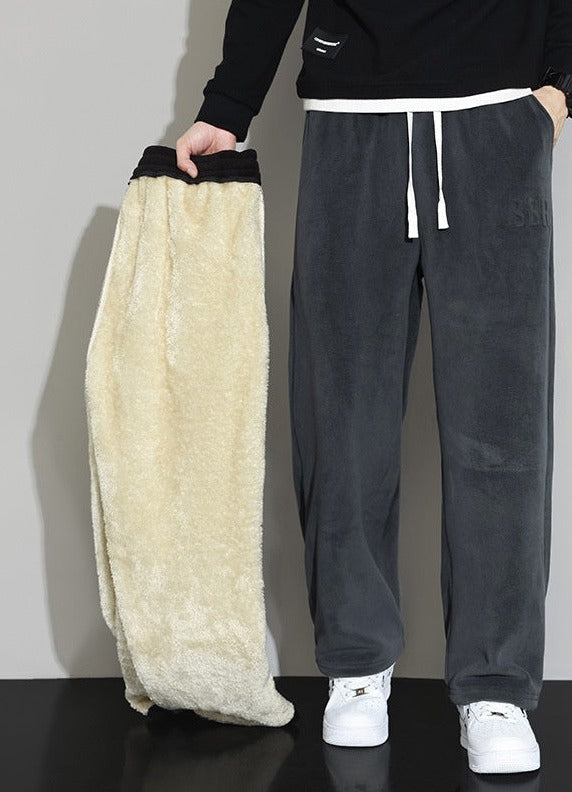Winter Men's Casual Cashmere Pants Straight Wide-leg Pants, 90s streetwear Warm Fleece Joggers Pants Athletic Track Sherpa Lined Sweatpants loveyourmom Love Your Mom Gray 2XL 