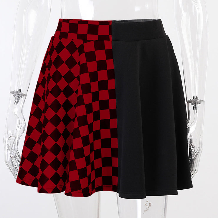 Checkered Skirt Pleated Pleated Skirt - Gothic Kawaii Skirt E Girl Grunge Y2K Skirt 1 1 Red L 