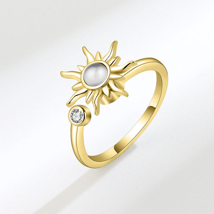 Gold Silver Sunflower Zircon Ring, Adjustable Geometric Fashion Ring, Anti-Stress Anxiety ADHD Calming Ring Jewelry 1 1 Gold Adjustable 