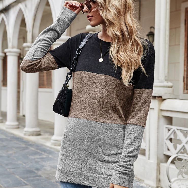 Women's Long Sleeve Casual Pullover Crew Neck Stitching Contrast Color Sweatshirt Loose Trendy Soft Tops for Leggings, color block sweater loose casual top loveyourmom Love Your Mom   