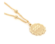 Gold Coin Necklace,Victorious Reflector, Greek Jewelry, Lariat Necklace, Medallion Necklace, Layering Jewelry, Aphrodite 1 1 Gold Aquarius 