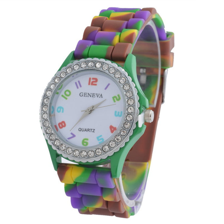 Cute Tie Die CZ Stones Watch, Luxury Designer Watch, Dual Time Colorful Watch for Women, Lightweight 1 1 Green  