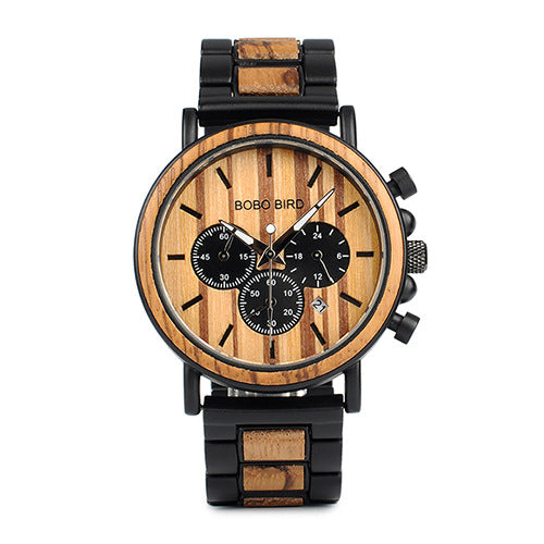 Men Engraved Handmade Wooden Watches, Multi-Functional Casual Quartz Wristwatches Gift for Men Boyfriend Engraved watch, Groomsmen. 1 1 Light Brown  