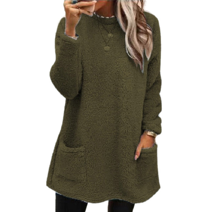 Women's Fleece Pullover Long Sweater With Pockets Winter Warm Casual Long Sleeve Plush Tops loveyourmom Love Your Mom Green L 