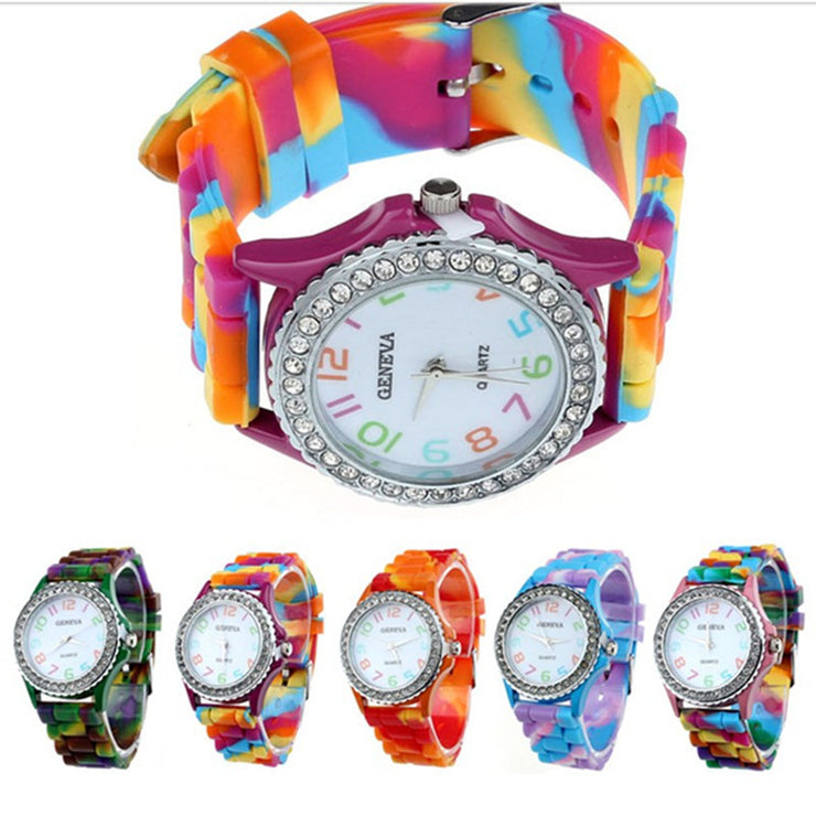 Cute Tie Die CZ Stones Watch, Luxury Designer Watch, Dual Time Colorful Watch for Women, Lightweight 1 1   