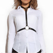 Women's Leather Round Neck Strap Adjustable Size Sexy Shoulder Straps Chest 1 1 B Black One size 