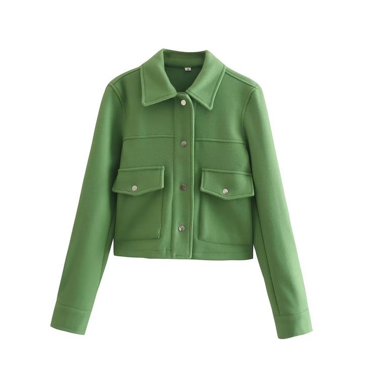 Casual Womens Wool Coat, Streetwear Woolen Shirt Top, Stylish Spring Slim Fit Winter Warm Cozy Coat, Fashion Clothing 1 1 Green L 