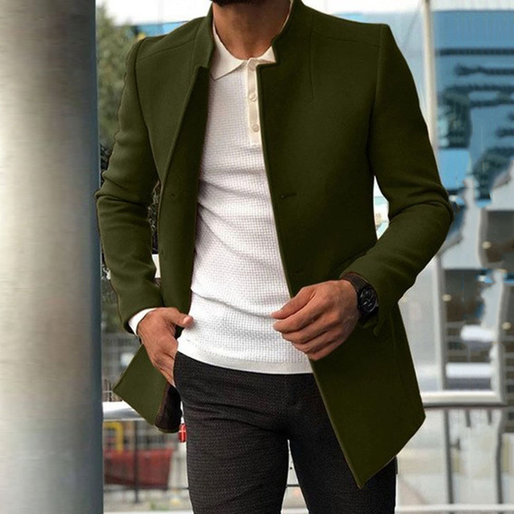 Men’s Fashion Tweed Coat, Casual Slim Fit Streetwear Coat, Solid Color Long Coat, Classic Winter Coat, Tweed Blazer, Cozy Aesthetic Coat loveyourmom Love Your Mom Army Green 2XL 