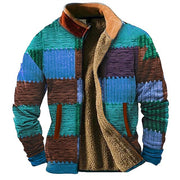 African Kente Style Warm Jacket, Patchwork Pattern Casual Festival Out Door Jacket Men - plus size loveyourmom Love Your Mom   