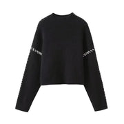 Black Copenhagen Style Crewneck Sweater, Nordic Aesthetic Pullover Scandinavian Patchwork Sweater, Fashion Mock Neck Sweater 1 1 Black L 