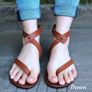 Casual Black Brown Sandals, Leather Straps Ankle Slippers, Soft Breathable Shoes, Cute Flat Slippers, Indoor Outdoor Fashion Slippers 1 1 Brown 35 