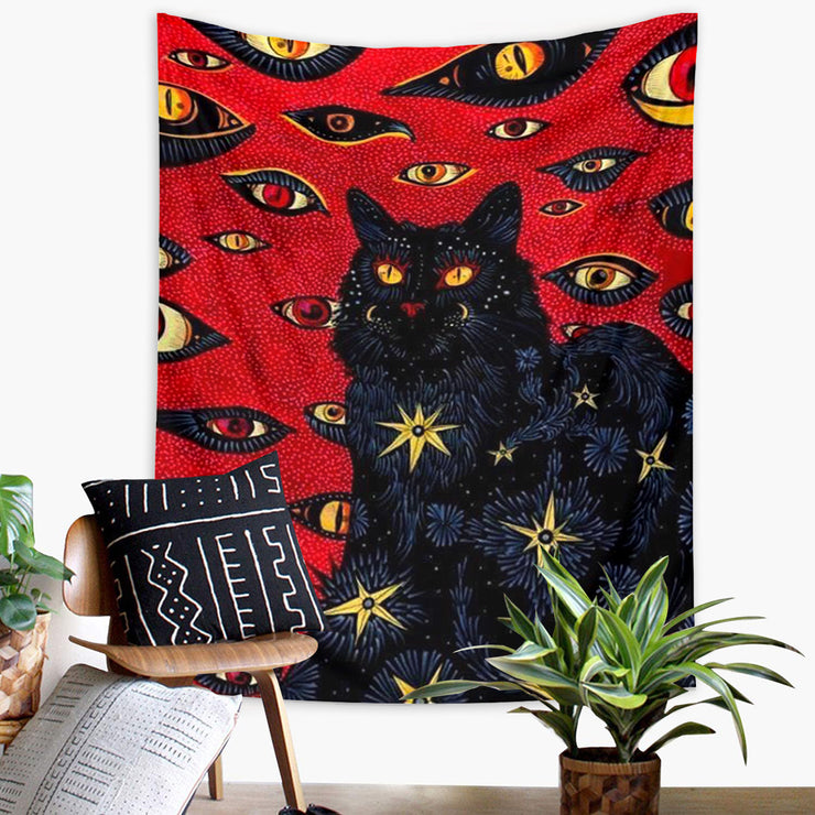 Enchanting Red Cat Tapestry | Psychedelic Hippie Starry Night | Fantasy Kitten Nebula Galaxy Art | Milky Way Space Wall Hanging | Unique Home Decor loveyourmom Love Your Mom JH0151 73x 95cm 