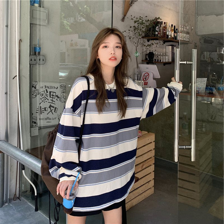 Y2k Loose Oversized Autumn Striped Women Long Sleeves Shirt,  London Fashion Striped Female Sweatshirt Pullovers Harajuku Jumper Cotton Tops Casual 1 Love Your Mom   