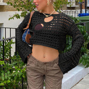 Y2k Distressed Crochet Knit Long Sleeve shrug/ See Through blouse Mesh Cover Up/ Vintage Crochet shrug 1 1 Black L 