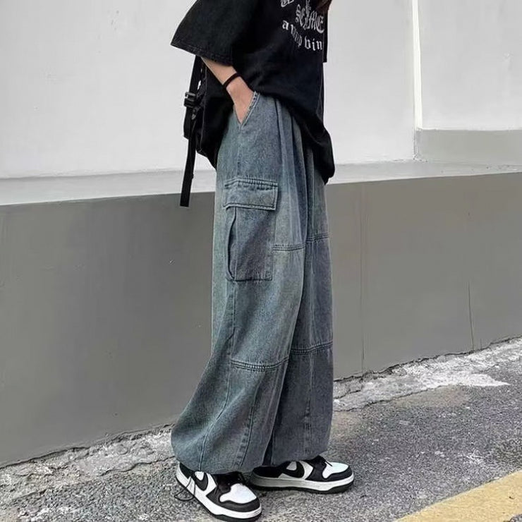 Baggy Jeans Women Oversized Vintage Denim Pants, Y2K Unisex Retro Harajuku Wide Leg Jeans Casual Loose Elastic Waist Streetwear Opiumcore Trousers 1 1 Blue 2XL 