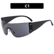 Rimless One-piece Sunglasses Five-pointed Star 1 Love Your Mom As Shown In The Picture Black Frame Full Gray 