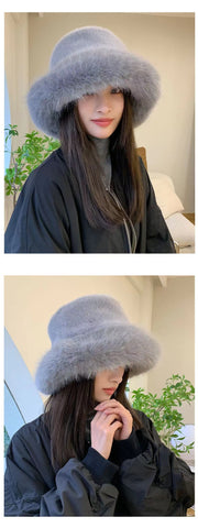Women's Furry Imitation Fur Bucket Thickened Warm Hat loveyourmom Love Your Mom   