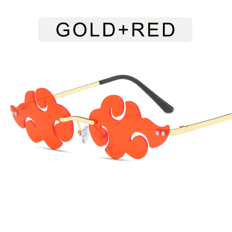Anime cloud sunglasses with lightning pendants 1 1 Gold frame red  