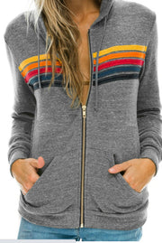 European And American Women's Casual Rainbow Sweater Jacket loveyourmom Love Your Mom Grey 2XL 