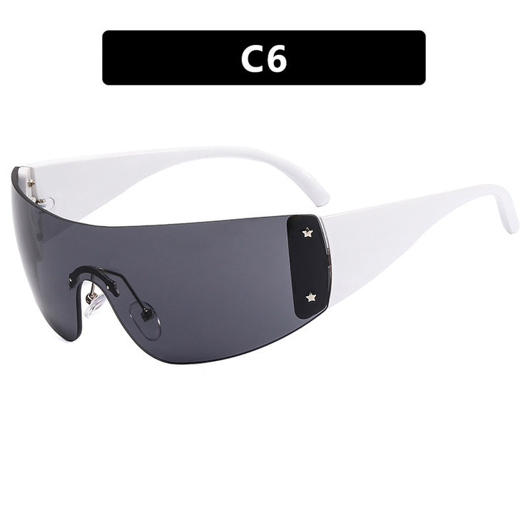 Rimless One-piece Sunglasses Five-pointed Star 1 Love Your Mom As Shown In The Picture White Frame Full Gray 