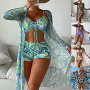Swimsuit Female Split Three-piece Set High Waist Long Sleeve Smock Drawstring Suit 1 1   