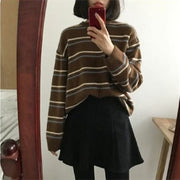Berlin Striped  Women Sweater, Cool Striped Vintage Loose Round Neck Knitted Pullover Fall Winter Korean Style loveyourmom Love Your Mom   